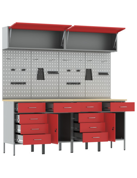 Set di 10 mensole per cabinet in MDF rosso e metallo