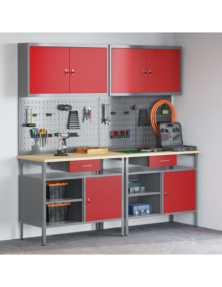 Set di panchina da lavoro in acciaio rosso da 8 pezzi