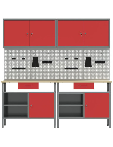 Set banco da lavoro con cassetto 8 pcs Rosso e Grigio