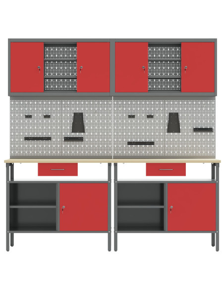 Set di Banchi da Lavoro Red Steel da 8 Pezzi di