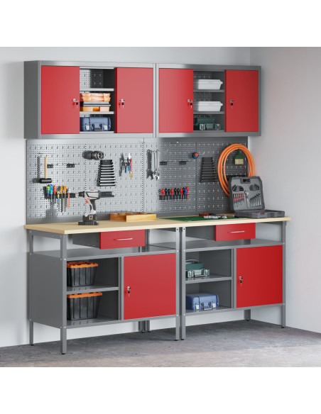 Set di Banchi da Lavoro Red Steel da 8 Pezzi di