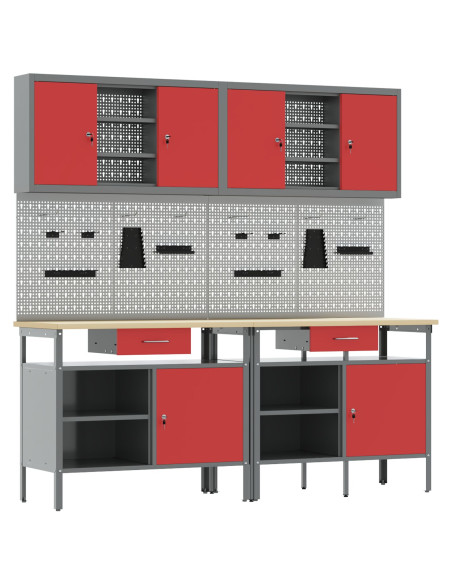 Set di Banchi da Lavoro Red Steel da 8 Pezzi di