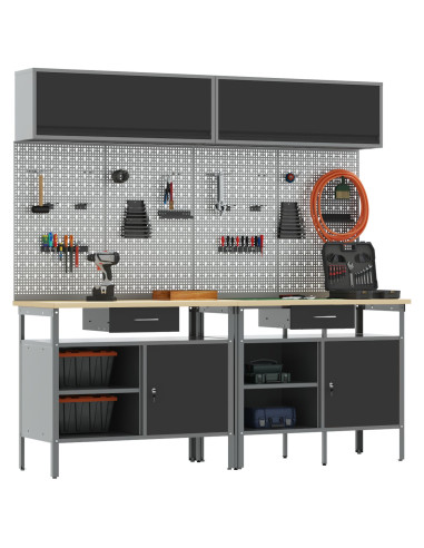 Set banco da lavoro con cassetto con blocco 8 pcs Nero e Grigio