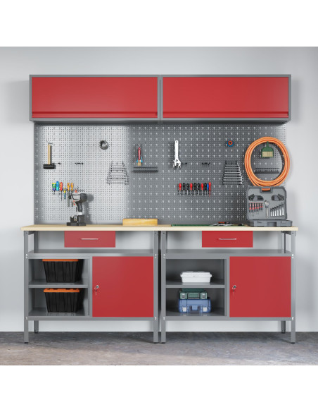 Set banco da lavoro con cassetto 8 pcs Rosso e Grigio