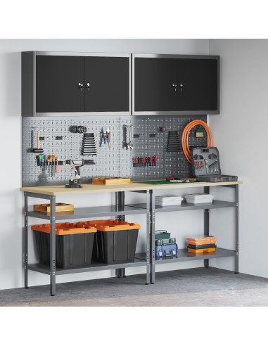 Set banco da lavoro con lo scaffale 8 pcs Nero e Grigio