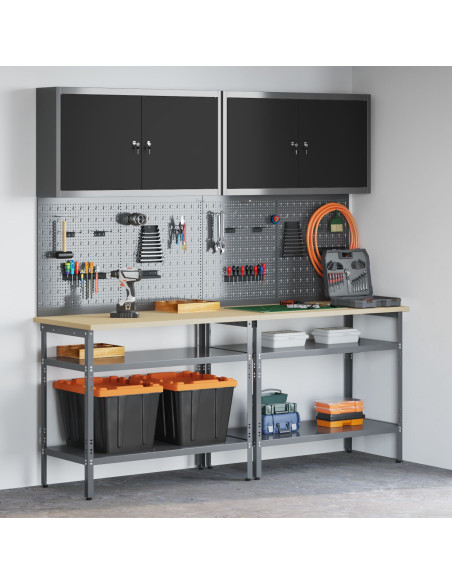 Set banco da lavoro con lo scaffale 8 pcs Nero e Grigio