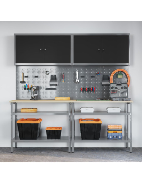 Set banco da lavoro con lo scaffale 8 pcs Nero e Grigio