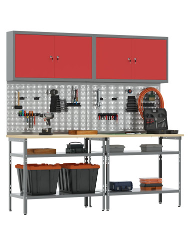 Set banco da lavoro con lo scaffale 8 pcs Rosso e Grigio