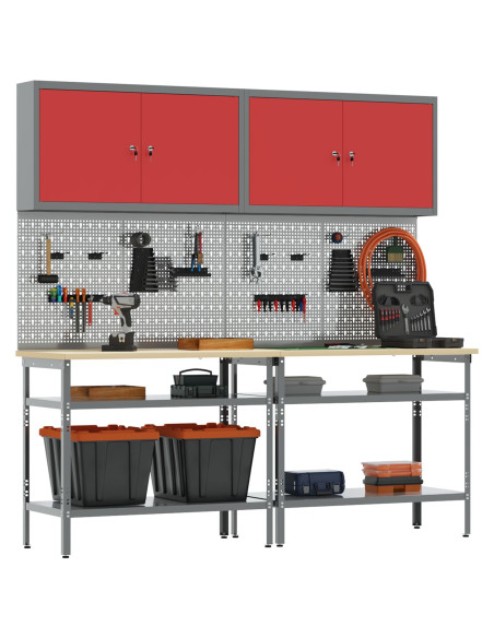 Set banco da lavoro con lo scaffale 8 pcs Rosso e Grigio