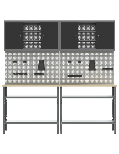 Set banco da lavoro con lo scaffale 8 pcs Nero e Grigio