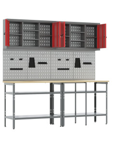 Set banco da lavoro con lo scaffale 8 pcs Rosso e Grigio 2