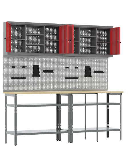 Set banco da lavoro con lo scaffale 8 pcs Rosso e Grigio
