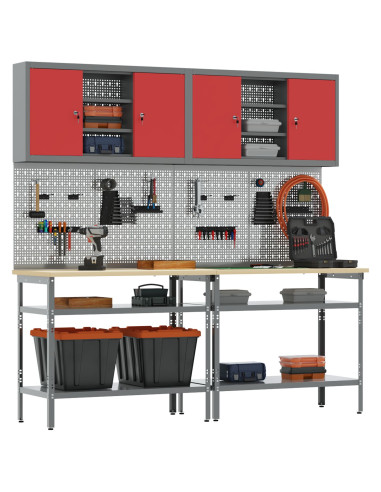 Set banco da lavoro con lo scaffale 8 pcs Rosso e Grigio
