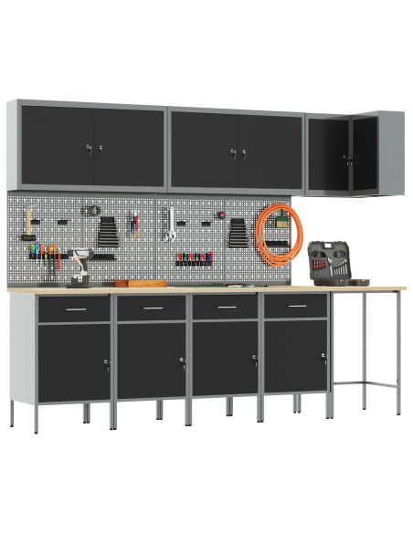 Set di mobili da lavoro con cassetto 12 pcs Nero e Grigio