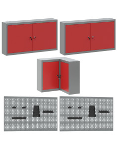 Set di mobili da lavoro con cassetto 12 pcs Rosso e Grigio 2