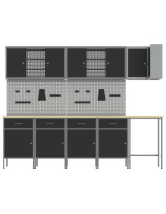 Set di mobili da lavoro con cassetto 12 pcs Nero e Grigio 2