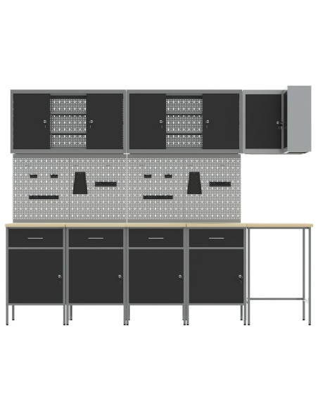 Set di mobili da lavoro con cassetto 12 pcs Nero e Grigio