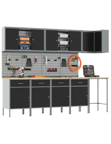 Set di mobili da lavoro con cassetto 12 pcs Nero e Grigio