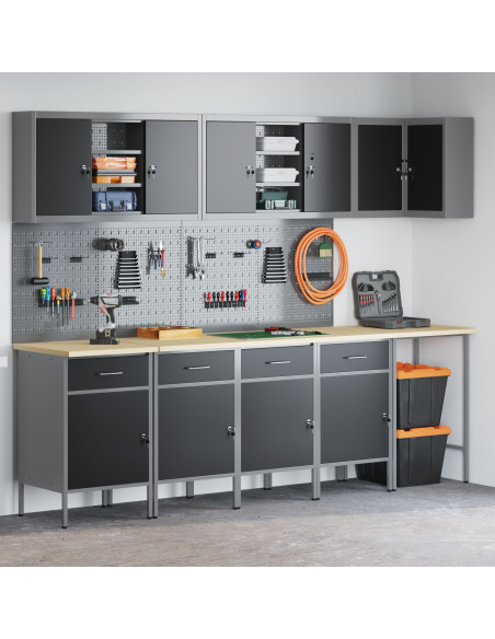 Set di Attrezzi da Lavoro e Pegboard da 12 Pezzi  Nero in MDF e Metallo