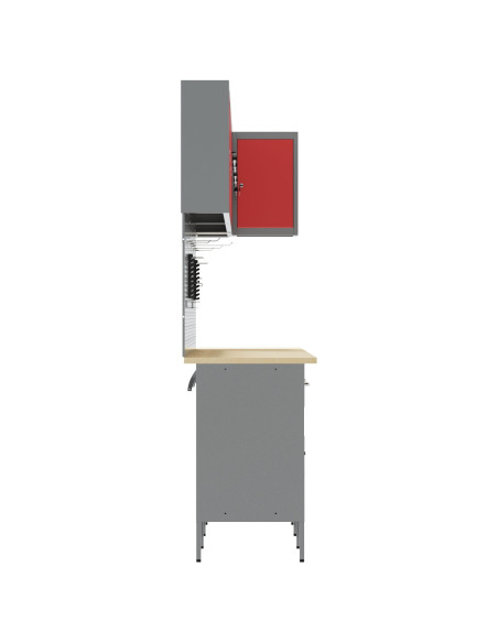 Set di armadietti da lavoro e pannelli forati da 12 pezzi  Rosso in MDF e Metallo