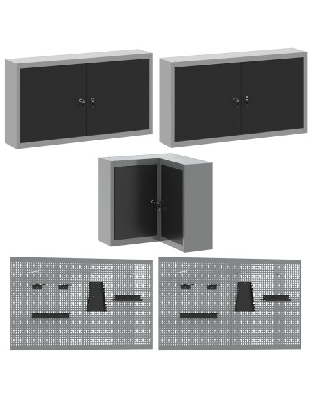 Set di 12 Pezzi di Mobile da Lavoro e Pannello Forato Nero in MDF e Metallo