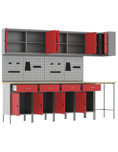 Set di mobili da lavoro con cassetto 12 pcs Rosso e Grigio