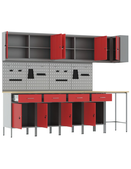 Set di mobili da lavoro con cassetto 12 pcs Rosso e Grigio