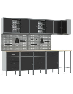 Set di mobili da lavoro con cassetto 12 pcs Nero e Grigio 2