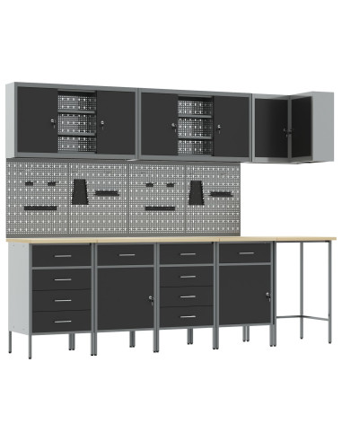Set di mobili da lavoro con cassetto 12 pcs Nero e Grigio