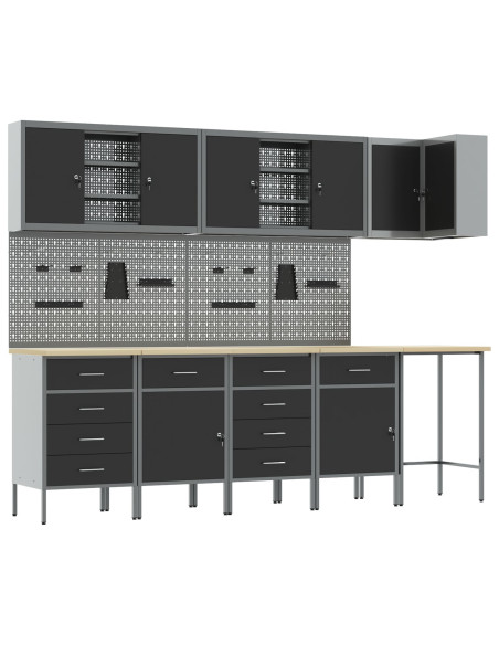 Set da 12 Pezzi per Armadio da Lavoro e Pannello Perforato Nero in MDF e Metallo