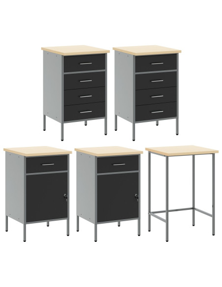 Set da 12 Pezzi per Armadio da Lavoro e Pannello Perforato Nero in MDF e Metallo