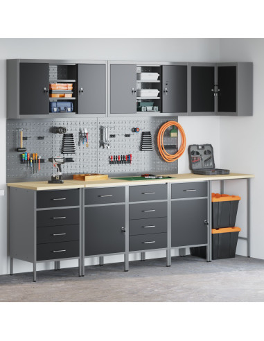 Set di mobili da lavoro con cassetto 12 pcs Nero e Grigio