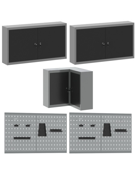 Set di 10 pezzi per la conservazione degli attrezzi  Tavolo Nero in Legno Ingegnerizzato e Metallo