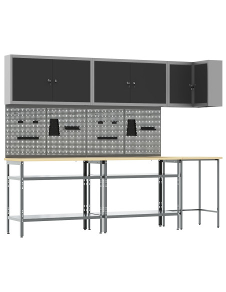 Set di mobili da lavoro con lo scaffale 10 pcs Nero e Grigio