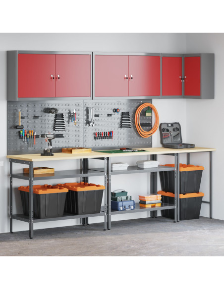 Set da Tavolo per Trasporto Strumenti da 10 Pezzi Rosso in Legno e Metallo