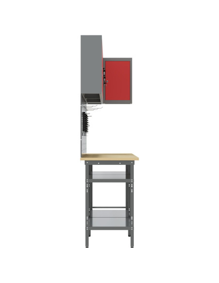 Set da Tavolo per Trasporto Strumenti da 10 Pezzi Rosso in Legno e Metallo