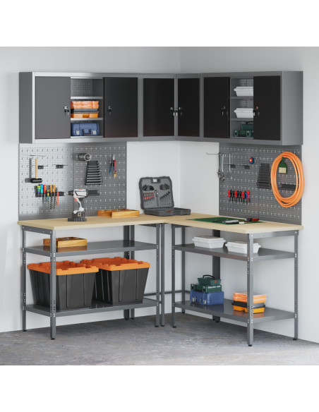 Set da tavolo per stoccaggio utensili in 10 pezzi nero in legno ingegnerizzato e metallo