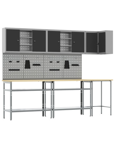 Set di mobili da lavoro con lo scaffale 10 pcs Nero e Grigio