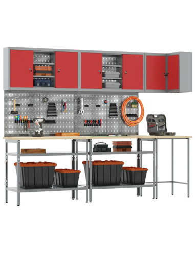 Set di mobili da lavoro con lo scaffale 10 pcs Rosso e Grigio