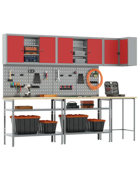 Set di mobili da lavoro con lo scaffale 10 pcs Rosso e Grigio