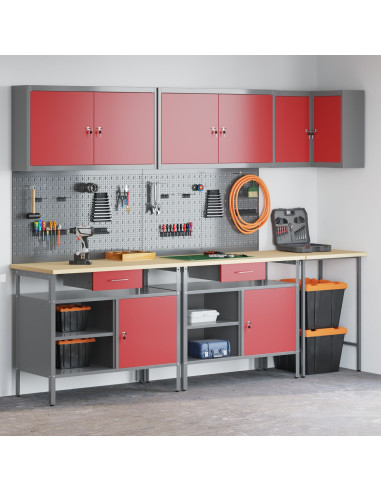 Set di mobili da lavoro con cassetto 10 pcs Rosso e Grigio