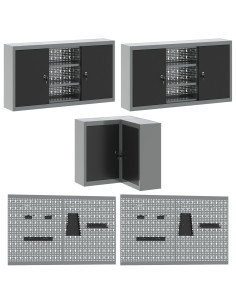 Set di mobili da lavoro con cassetto 10 pcs Nero e Grigio 2