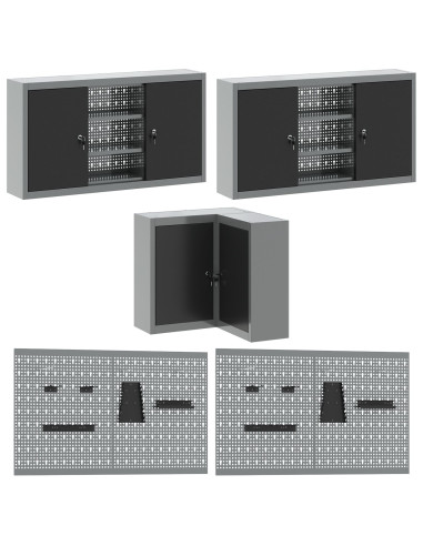 Set di mobili da lavoro con cassetto 10 pcs Nero e Grigio