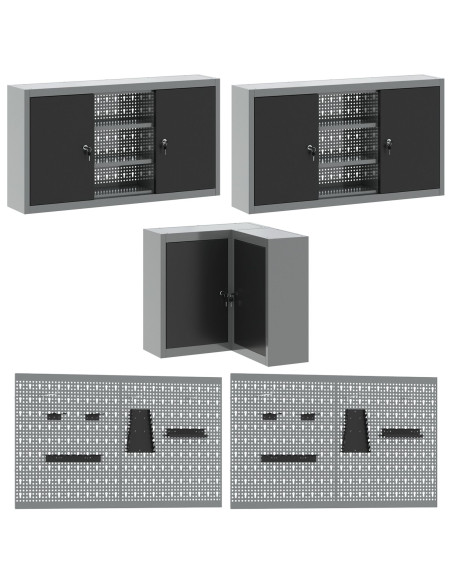 Set di mobili da lavoro con cassetto 10 pcs Nero e Grigio