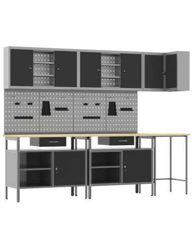 Set di mobili da lavoro con cassetto 10 pcs Nero e Grigio