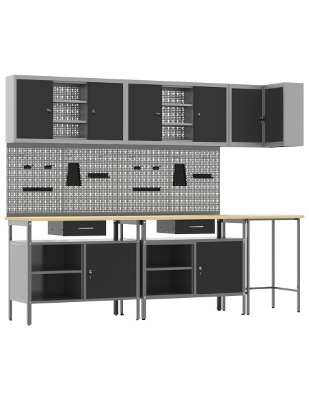 Set di mobili da lavoro con cassetto 10 pcs Nero e Grigio