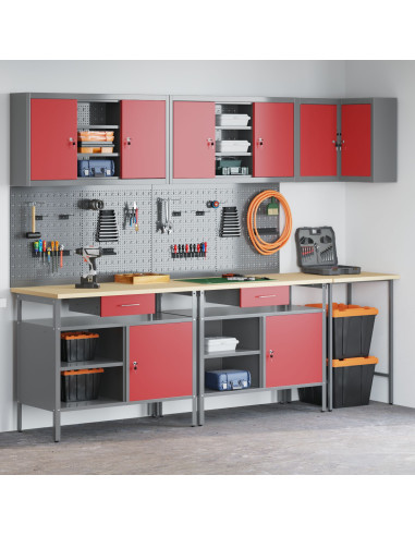 Set di mobili da lavoro con cassetto 10 pcs Rosso e Grigio