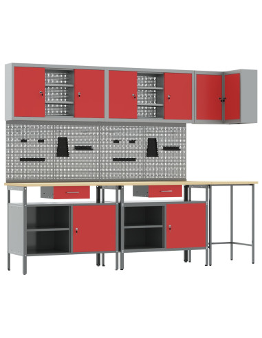 Set di mobili da lavoro con cassetto 10 pcs Rosso e Grigio