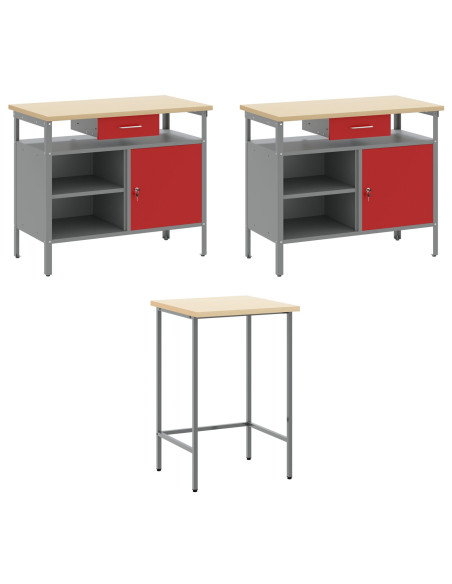 Set da lavoro vitaXL di 10 pezzi in legno ingegnerizzato e metallo rosso