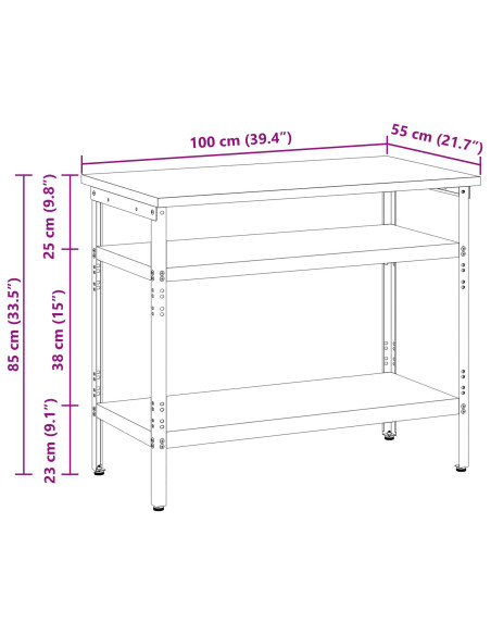Tavolo da lavoro  grigio 100x55x85 cm in acciaio e legno ingegnerizzato